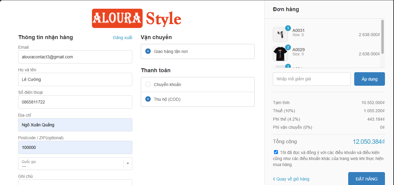 Điền thông tin checkout