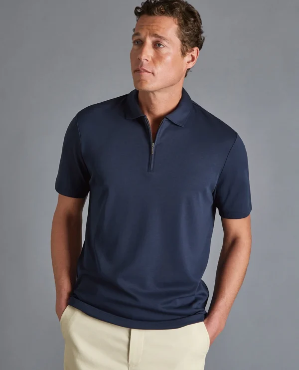 Men's short sleeve zip polo shirt