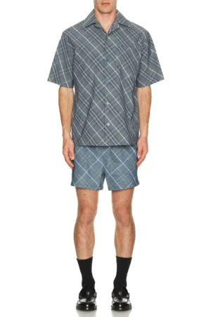 "Everyday Cool" Blue Gray Plaid Shirt & Shorts Set
