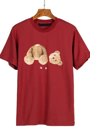 Red T-shirt Large Size: Tide T-shirt Design with Plastic Printed Chest Letters, Casual Short Sleeve 100% Pure Cotton T-shirt for Men and Women
