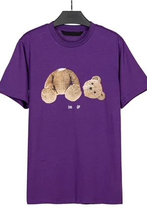 Large Size Purple T-shirt: Tide T-shirt with Printed Chest Letters, 100% Pure Cotton Short Sleeve Casual T-shirt for Men and Women